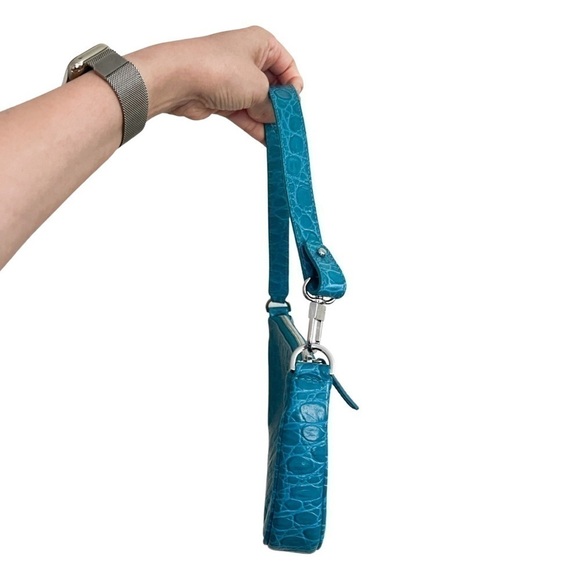 BY FAR Rachel Small Leather Croc-Embossed Shoulder Bag Blue - Picture 5 of 8